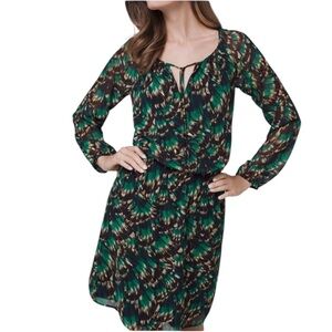 White House Black Market Blouson Dress Abstract Feather Brush Stroke Print Sz 4